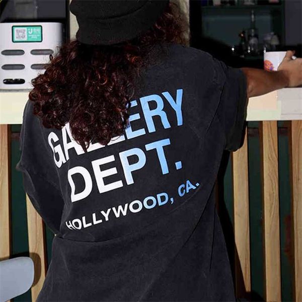 

short men t-shirt gallerydeptgallerydept loose sleeve t-shirt men's and women's loose vintage american trendy street summer gradie, White;black