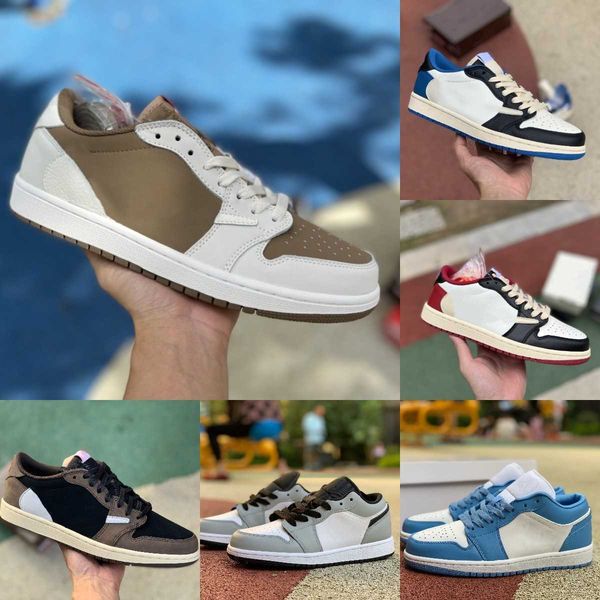 

2022 fragment ts jumpman x 1 1s low basketball shoes white brown red gold grey toe unc court purple black shadow panda emerald crimson tint