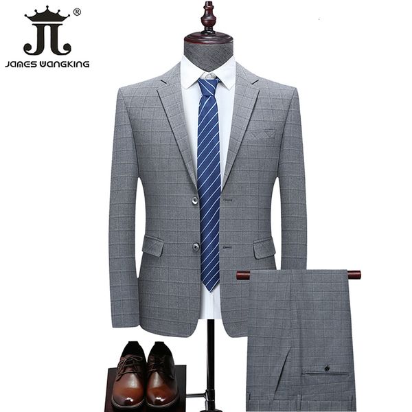 

men's suits blazers business casual wedding groom party twopiece blazer trousers slim male solid color plaid stripes jacket pants 22120, White;black