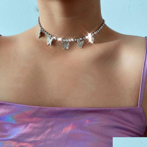 

pendant necklaces fashion jewelry women butterfly pendant necklace rhinstone choker chain necklaces drop delivery pendants dh5av, Silver