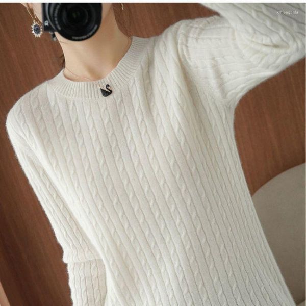 

women's sweaters autumn winter cable-knit sweater women's loose large size v-neck long sleeve pullover, White;black