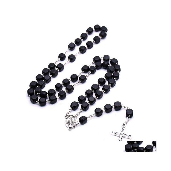 

pendant necklaces black square wood christ rosary neckalce vintage cross beads strand necklace long religious pray jewelry drop deli dh9q2, Silver