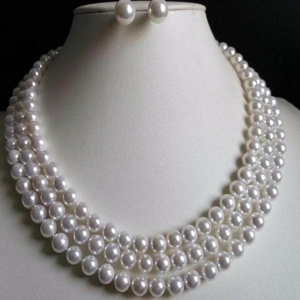

fashion jewelry long 50" 8mm white shell pearl necklace earring set aaa, Silver