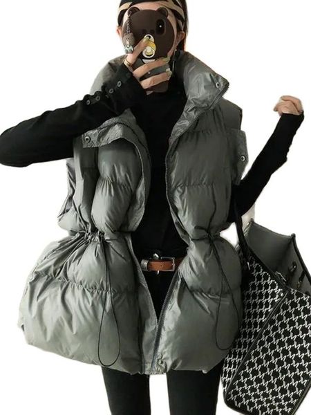 

women's vests cotton drawstring waistcoat women spring winter lightweught down vest jacket added female 221202, Black;white
