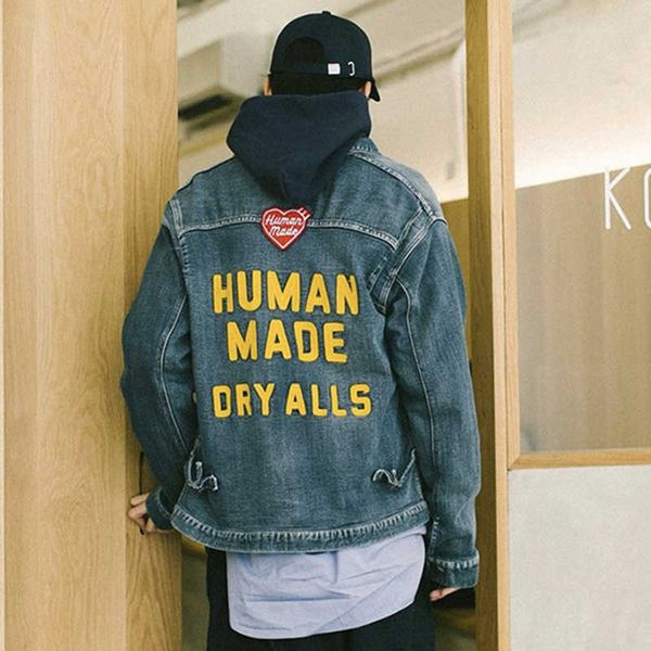 

men's jackets men women human made jacket love logo overalls embroidery blue denim jackets t221202, Black;brown