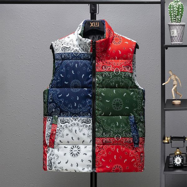 

men's vests 3655 winter sleeveless jacket warm printed stand collar vintage's thick waistcoat for 221202, Black;white