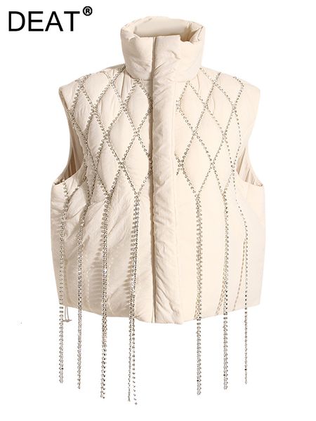 

women's vests deat fashion waistcoat loose stand collar single breasted sleeveless plaid diamonds tassel vest winter 1df2572 221202, Black;white