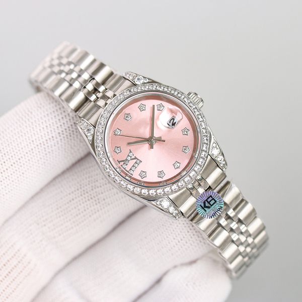 

luxury women's watch diamond pink round dial 36mm scratch resistant blue crystal waterproof folding buckle stainless steel 904l enlarge, Slivery;brown