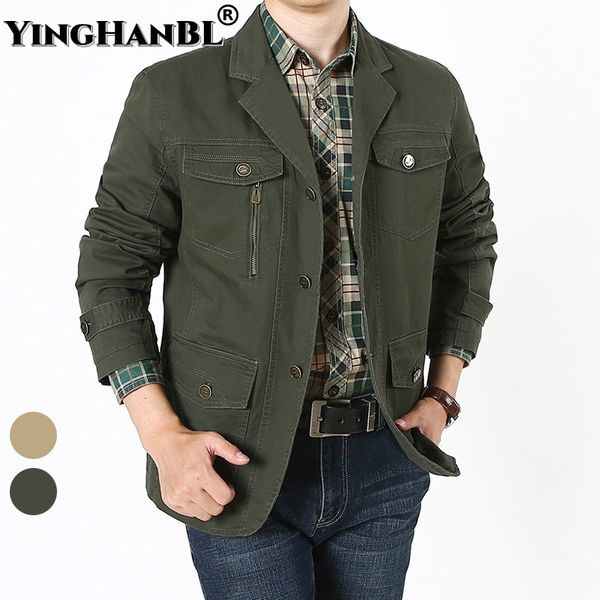 

men's suits blazers spring fall men military blazer jacket autumn casual cotton washed solid coats army bomber suit jackets denim cargo, White;black