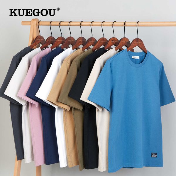 

men's t-shirts kuegou 2022 summer new men heavyweight t-shirt drop short sleeve 300g/ fabric thick 100% cotton quality solid color loos, White;black
