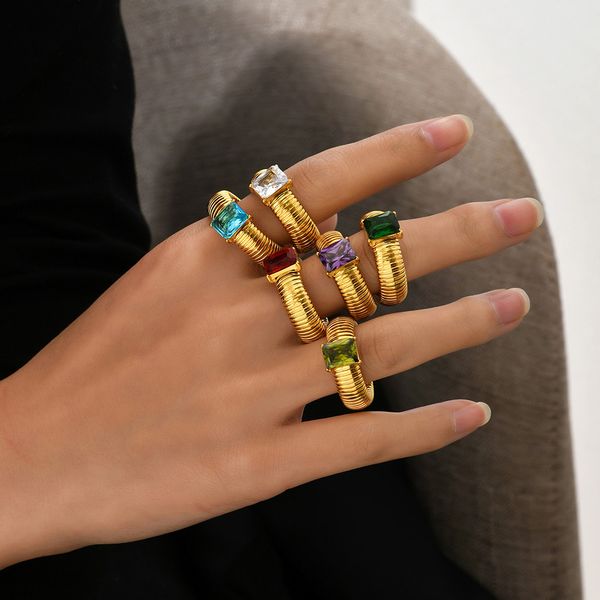 

cz stones rings for women men gold color stainless steel ring big crystal finger ring, Silver