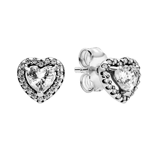 

elevated heart stud earrings for pandora real sterling silver rose gold love hearts wedding jewelry for women girlfriend gift earring with o, Golden;silver
