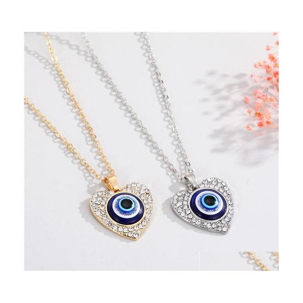 

pendant necklaces fashion jewelry turkish symbol necklace rhinstone peach heart evil eye blue eyes pendant necklaces drop delivery pe dhiyt, Silver