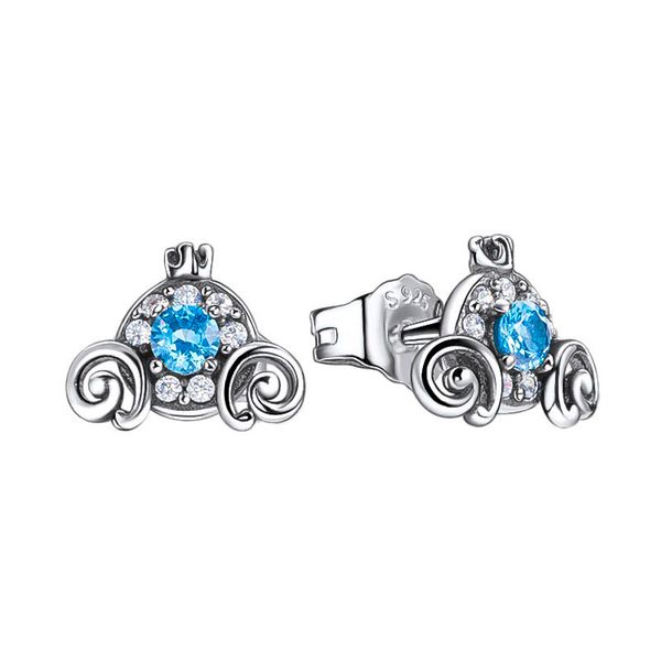 

blue cz diamond pumpkin stud earrings 925 sterling silver with original box for pandora fashion party jewelry earring set for women girlfrie, Golden;silver