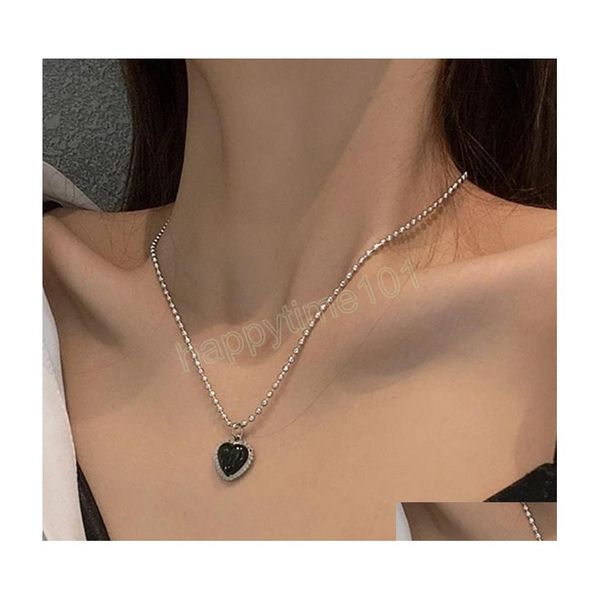

pendant necklaces korean sier color necklace for women beaded chain black heart pendant simple choker necklaces fashion jewelry drop dhorn, Silver