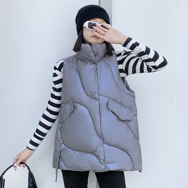 

women's vests winter down puffer vest women casual allmatch sleeveless jacket autumn stand collar short winter female waistcoat 221202, Black;white