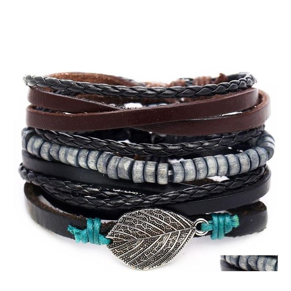

charm bracelets black man skin bracelet originality a string of beads artificial leather suit four paper set drop delivery jewelry br dhj4c, Golden;silver
