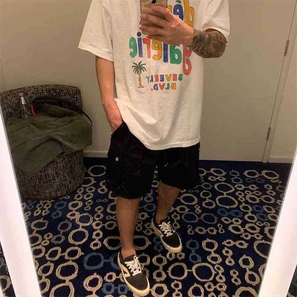 

men's printed ins gallerydept mens t- shirt ouyang nana's same hand-painted rainbow color letter printing and wo short sleeves cro, White;black