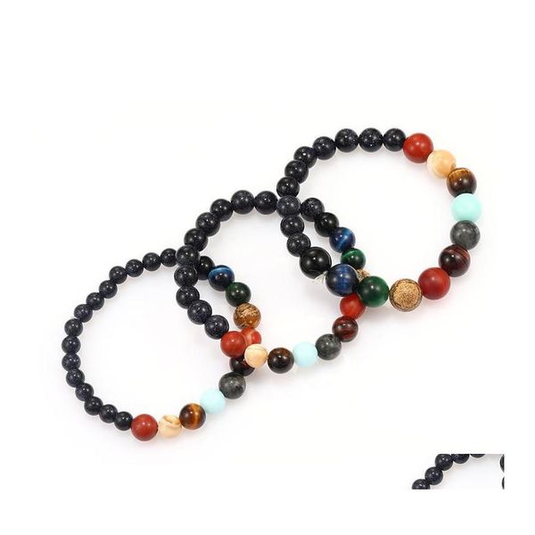 

beaded eight planets bead bracelet men natural stone universe solar yoga chakra elastic string for jewelry wholesale drop delivery br dhmsj, Black
