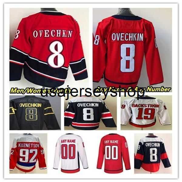 

hockey jersey college alex ovechkin evgeny kuznetsov john carlson tom wilson t.j. oshie nicklas backstrom nick jensen ilya samson, Black