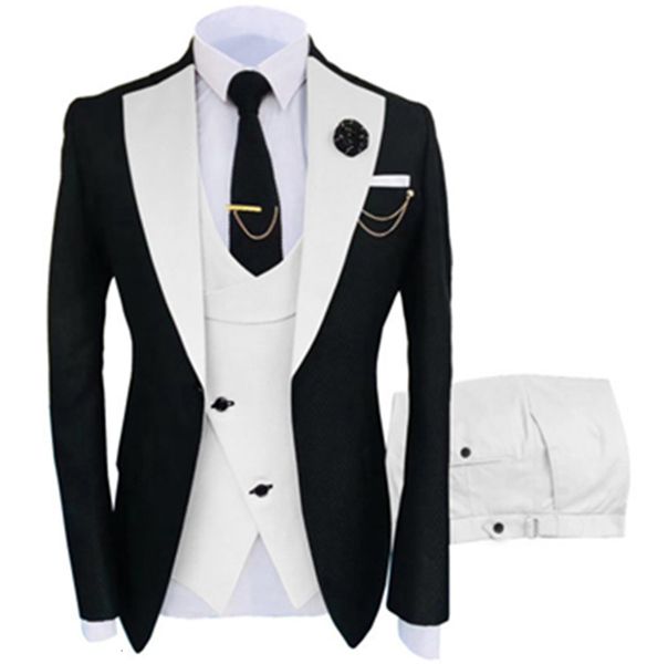 

men's suits blazers 3 pcs set jacket vest pants / fashion casual boutique business oblique breasted suit coat trousers 221201, White;black