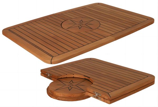 

barrel folding teak table star inlay 18.5/37.8x25.6 inch marine boat rv