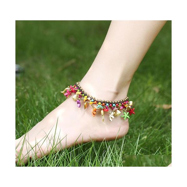 

anklets bohemian fashion jewelry colorf elephant pendant beaded anklet handmade wax thread woven beads anklets drop delivery dhsky, Red;blue