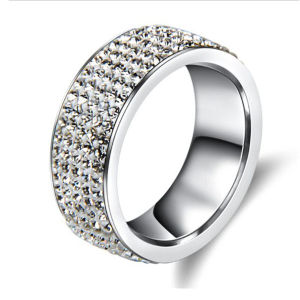

5 rows stainless steel diamond crystal ring band finger couple rings for women men wedding jewelry gift, Silver