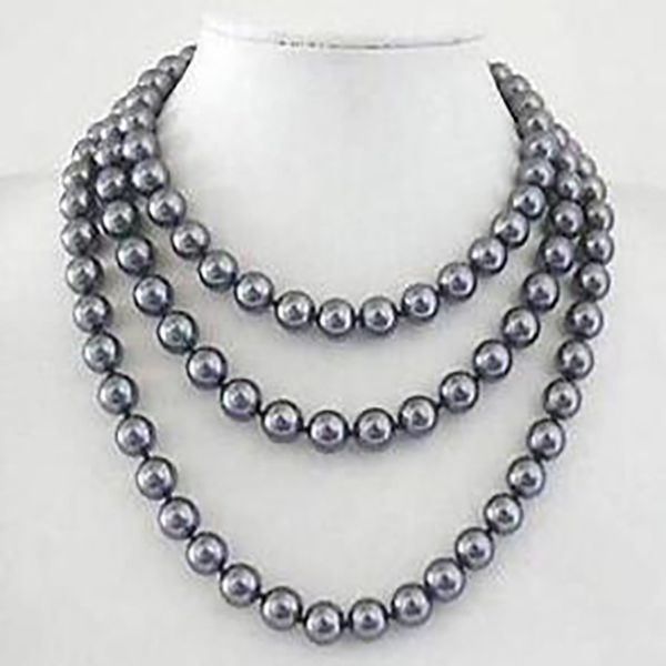 

fashion jewelry round 10mm gray shell pearl necklace 50" aaa, Silver