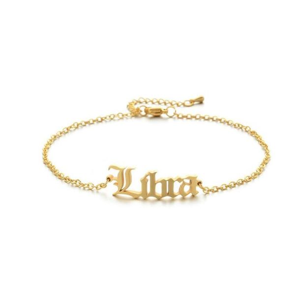 

chain old english 12 zodiac bracelet chain link for women horoscope jewelry gold plating stainless steel leo capricorn sagittarius v dh5v7, Black