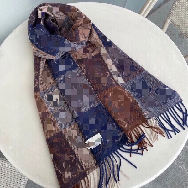 

25gradual checkerboard wool cashmere scarf for men and women, Blue;gray