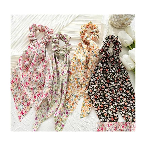 

hair rubber bands floral print knotted hair tie scrunchies bowknot elastic hairbands pastoral style rope summer sweet ties drop deli dhyau, Pink