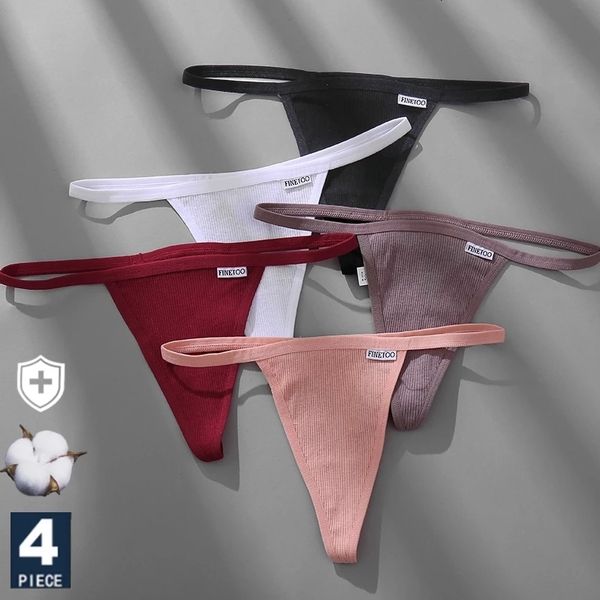 

women's panties finetoo 4pcsset cotton women panties woman thong gstring underwear pantys low waist underpant for ladies lingerie femal, Black;pink