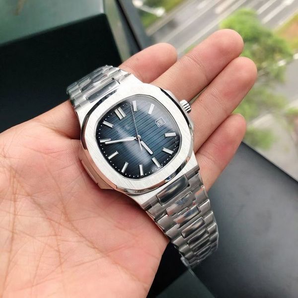 

luxury new nautilus men's automatic movement watch 5711 series light blue dial silver stainless steel strap designer watches for men mo, Slivery;brown
