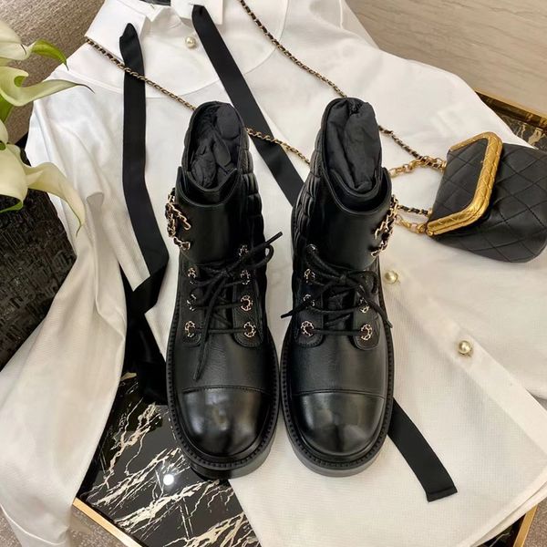 

new designer boots women's lace up fashion boots square lattice platform shoes hoop&loop metal letter buckle outdoor non-slip leather r, Black