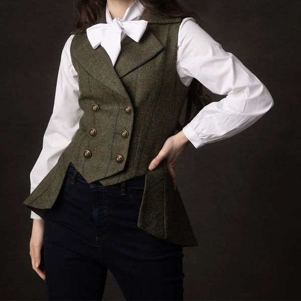 

women's vests tuxedo woman's suit vest plaid herringbone tweed army double breasted elegant ol sleeveless jacket business waistcoa, Black;white
