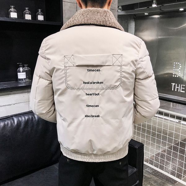 

men's down parkas men padded jacket korean fashion clothing winter thicken warm tooling style slim coat solid wild long sleeve zipper o, Black