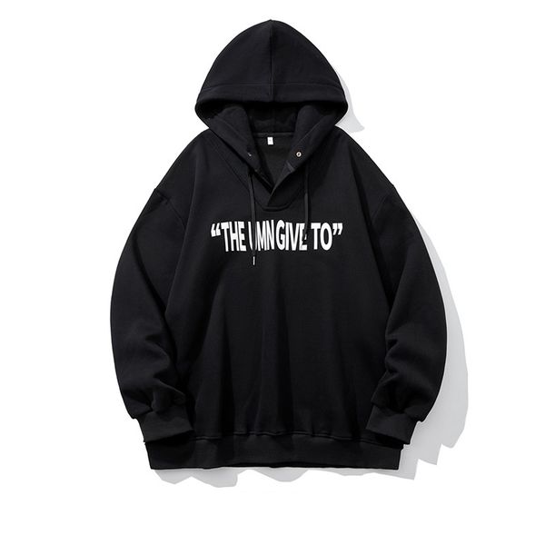 

vintage graphic men fleece hoodies loose fashion hip hop hooded sweatshirts streetwear winter male pullovers, Black