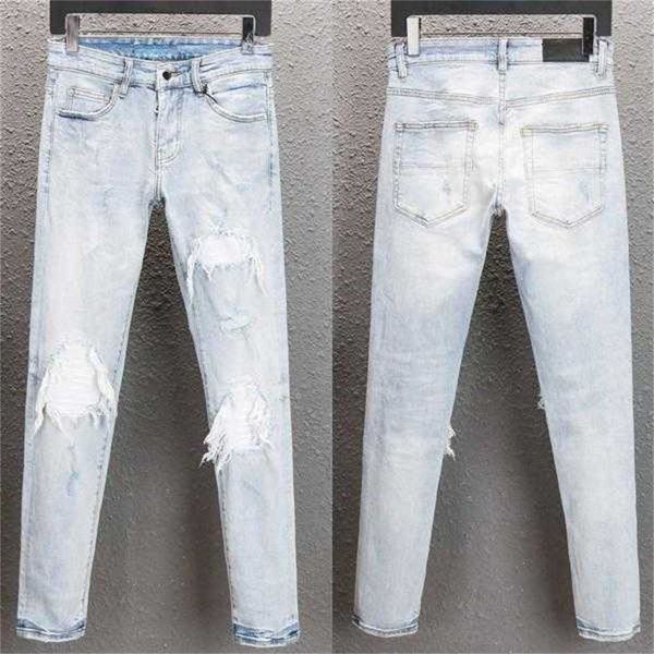

men's jeans patches detail biker fit men slim motorcycle for mens vintage distressed denim jean pants0hjf, Blue