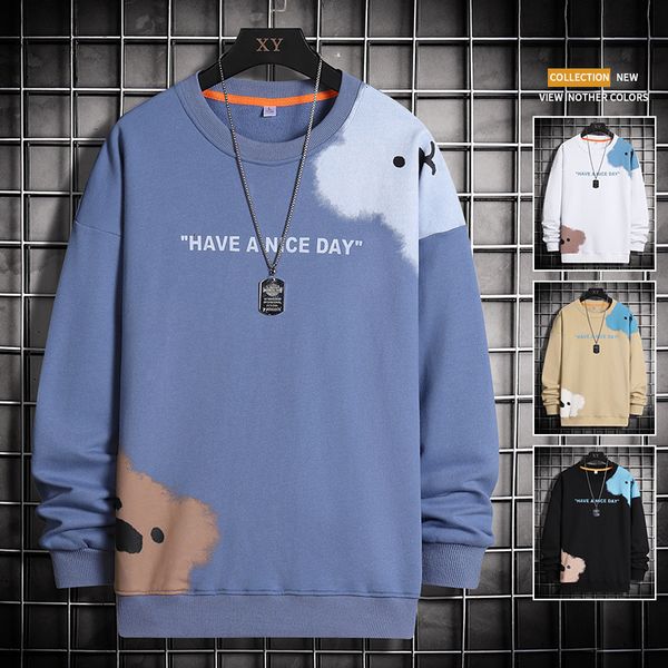 

mens hoodies sweatshirts autumn men round neck loose long sleeve casual cartoon bear printing harajuku style hoodie 221202, Black