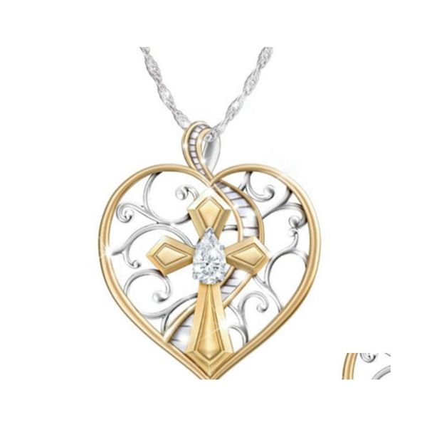 

pendant necklaces fashion jewelry faith accessories heaven ladder twocolor heart pendant cross necklace drop delivery necklaces penda dheab, Silver