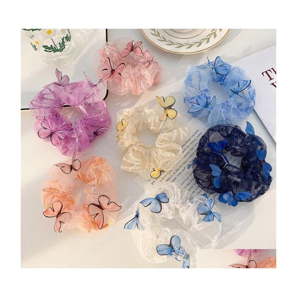 

hair rubber bands mesh chiffon scrunchie elastic hair rubber bands transparent butterfly tle tie rope ponytail holder girl accessori dhnjv, Pink