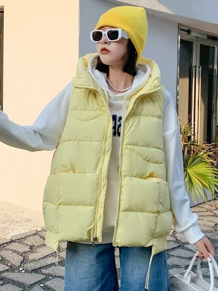 

women's vests women's winter vest solid zipper stand collar pockets ladies sleeveless jacket casual loose waistcoat for female 221, Black;white