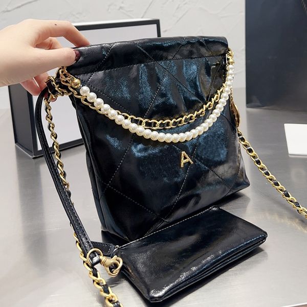 

designer women 22 hobo quilted mini shopping bag france luxury brand c pearls chain drawstring tote crossbody handbag lady shoulder bags wit