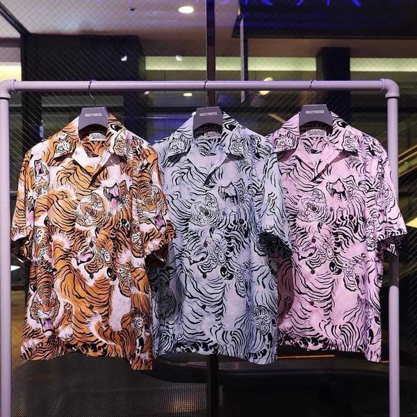 

men's t-shirts yellow tiger printing wacko maria shirt men women hawaiian full logo print t-shirt t221202, White;black