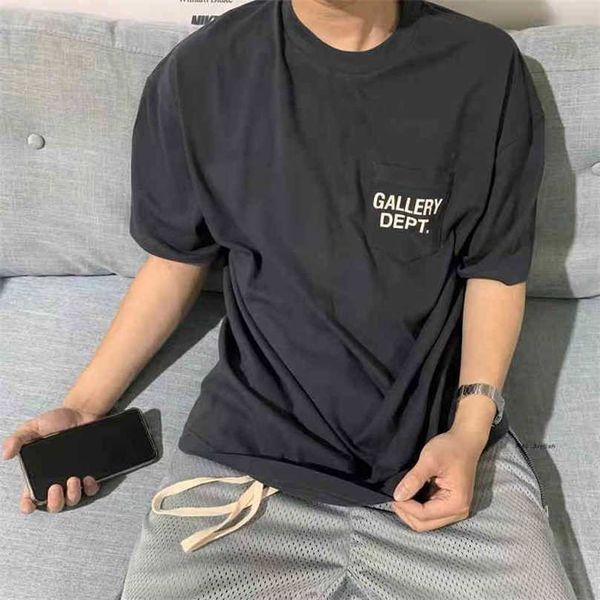 

slogan letter gallerysdepts printed pocket loose t-shirt men's short sleeve fashion brand pure cotton casual summer fashion rk9h, White;black