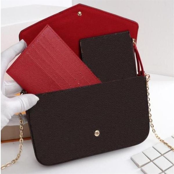 

3 pcs set favorite multi pochette accessories women crossbody purse messenger bags handbags flowers shoulder lady leather with box226t, Red;black