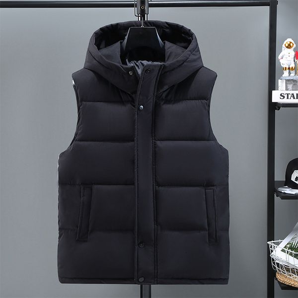 

men's vests winter down vest men zipper sleeveless jacket warm solid color men's vest jacket thick hooded vest waistcoat autumn wi, Black;white