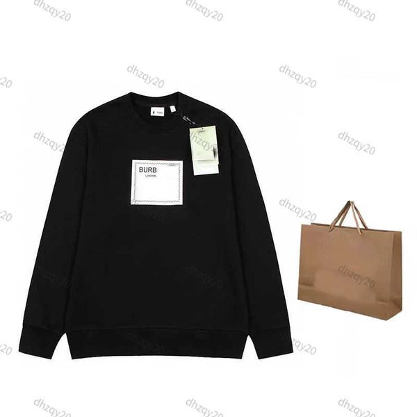 

bbr hoodie designer sweatshirt burbe classic sweater chest print crew neck pullover warm coat autumn and winter mens and womens cotton t shi, Black