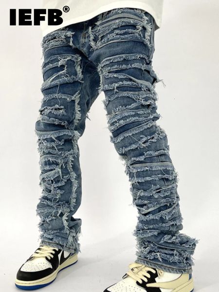 

men's jeans iefb wool personality design high street style casual solid color fashionable vintage trousers 9a2352 221201, Blue
